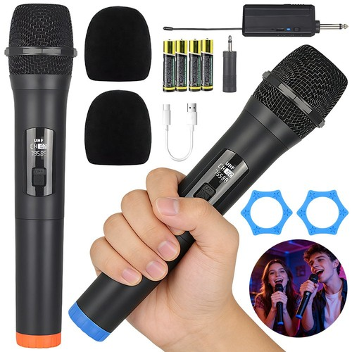 2x Professional Wireless Microphone Dual UHF Cordless Dynamic Karaoke Mic System