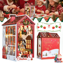 DIY Book Nook Kit Insert Nook Shelf 3D Wooden Puzzle Dollhouse with LED Light