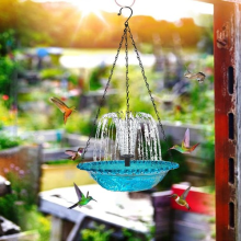 Solar Powered Hanging Bird Bath Feeder Tray Fountain for Outdoor Garden Patio UK