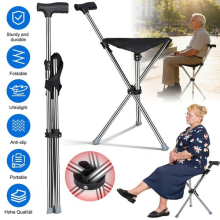 Portable Walking Stick Chair Seat Folding Stool Cane Hiking Rest 100kg Loading
