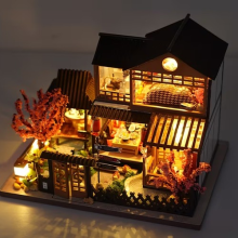 Japanese Izakaya Miniature Dollhouse Kit, 3D DIY Wooden Doll House w/Light Gifts