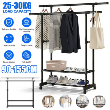 Heavy Duty Double Clothes Rail Hanging Rack Garment Display Stand Shoes Storage