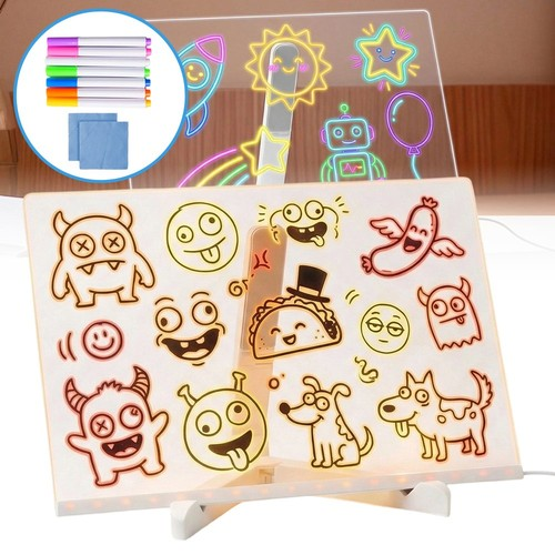 LED Note Board with Night Light & 7 Pens - Kids Drawing & Message Board