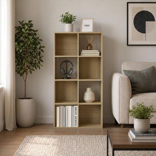 Charles Jacobs (No Drawers) Charles Jacobs Oak 8 Cube Open Book Shelf Storage Unit 1
