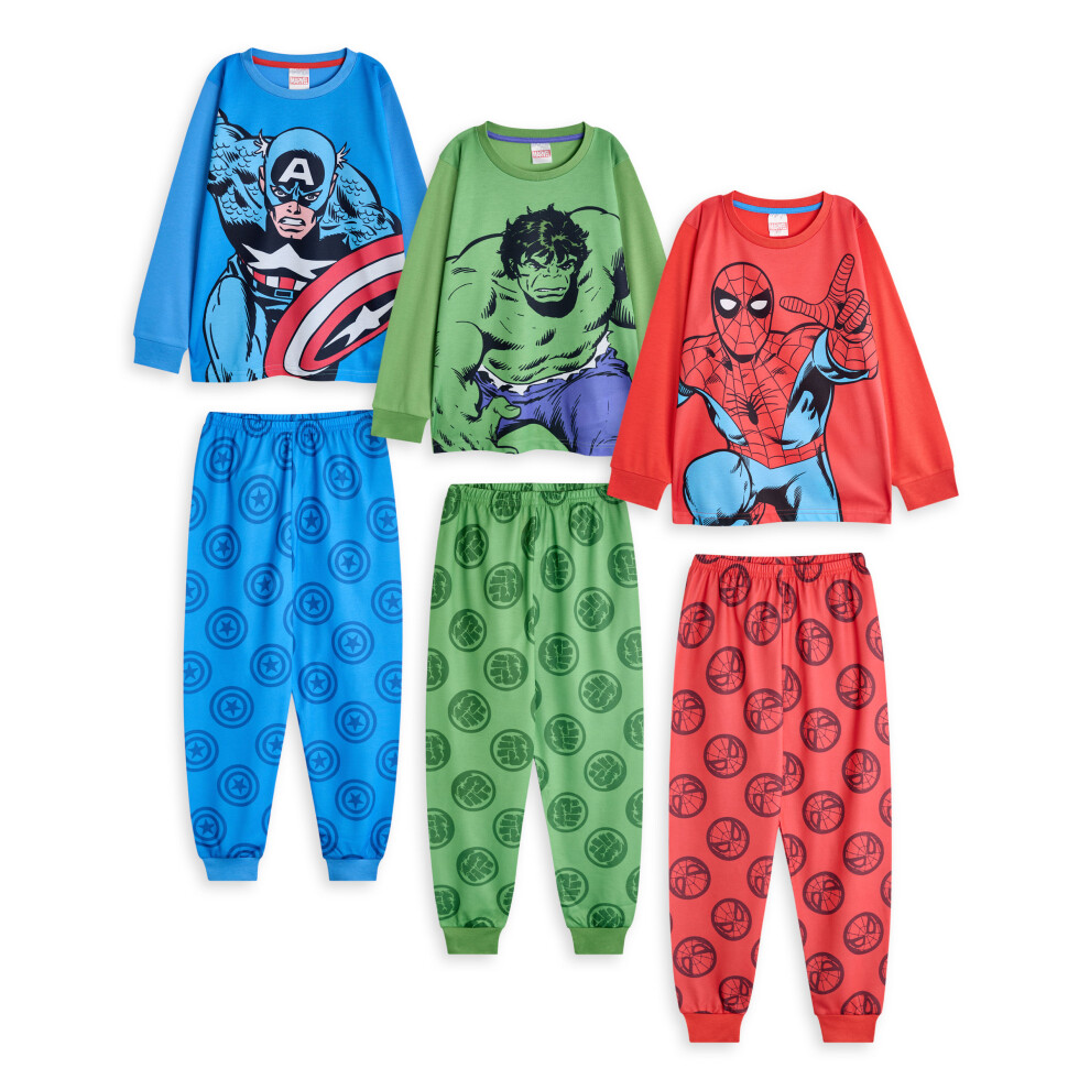 Marvel (9-10 Years) Avengers Multi-Pack Of 3 Long Sleeve Long Leg Pyjama Set (Boys Multicoloured)