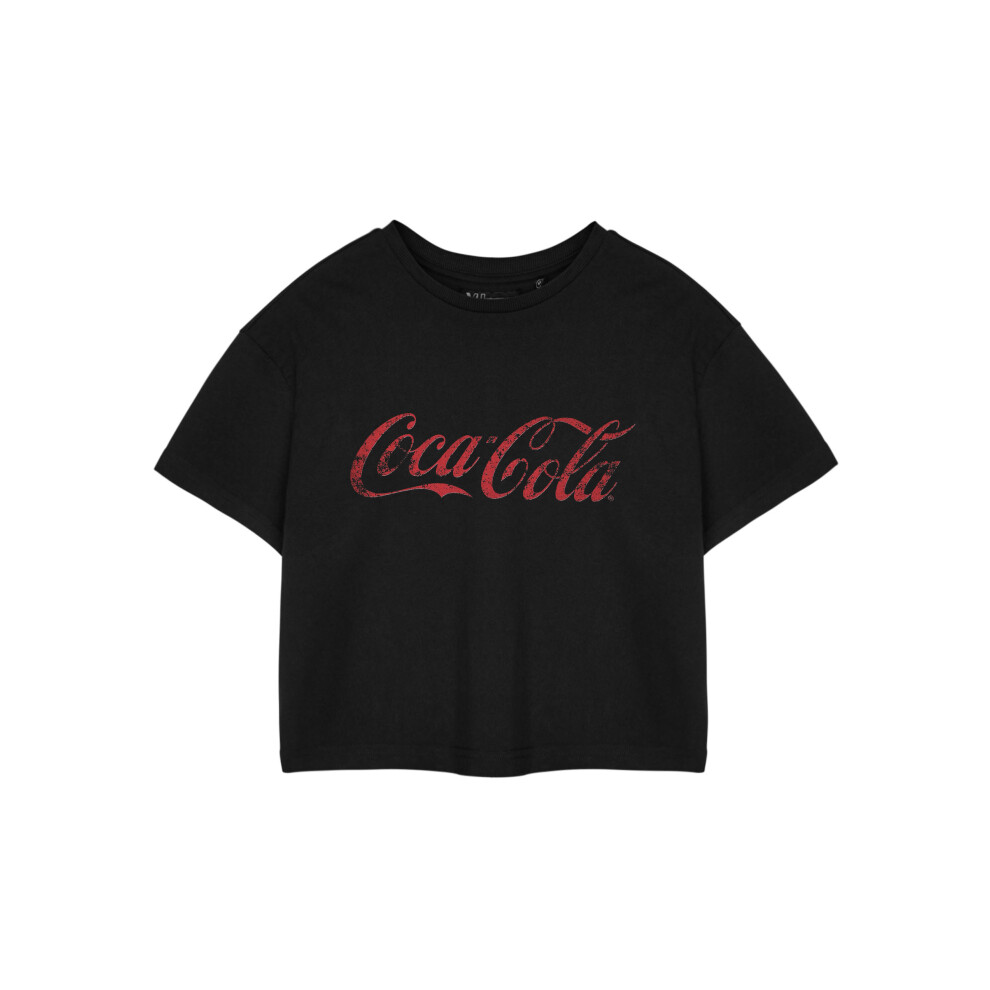 Coca Cola (X-Large) Cropped Short Sleeved T-Shirt (Womens Black)