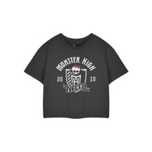 (Medium) Monster High Cropped Short Sleeved T-Shirt (Womens Grey)