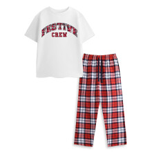 (9-10 Years) Show Me The Merch Short Sleeve Long Leg Pyjama Set (Unisex Kids White)