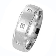 (S) 925 Sterling Silver 7mm Soft Court Comfort Men/Ladies Milgrain Wedding Band/Ring with Cubic Zirconia/CZ