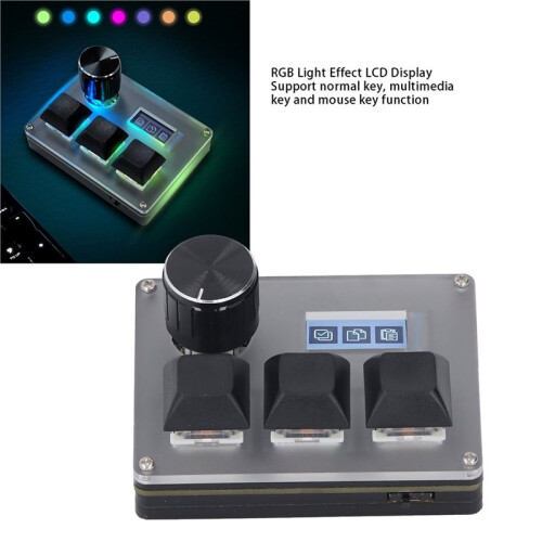 3 Keys Small Keyboard with Knob,RGB Backlit Macro Pad,0.96" Color LCD Screen,Programmable Gaming Controller for PC 1