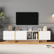 (White, Gold) TV Stand for 85inch TV, Entertainment Center with Storage Cabinet and Open Shelves, Embossed Pattern TV Stand