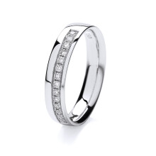 (J) 18ct White Gold 4mm Slight Court Comfort Half Eternity Diamond Wedding Band/Ring Brilliant Cut 0.16 Carat H-I - SI