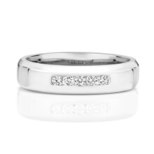 (N) 9ct White Gold 5mm Bevelled Court Comfort Ladies 5 Stones Diamond Wedding Band/Ring Brilliant Cut 0.15 Carat H - PK1