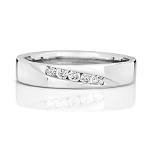 (U) 9ct White Gold 4mm Flat Court Comfort Ladies 5 Stones Diamond Wedding Band/Ring Brilliant Cut 0.15 Carat H - PK1