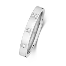 (M) 9ct White Gold 1mm Flat Court Comfort Ladies Trilogy Diamond Wedding Band/Ring Princess Cut 0.06 Carat H - I1