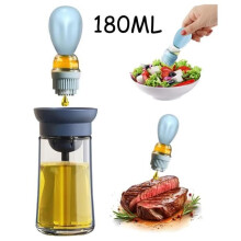 Olieflacon - 2-in-1 dispenser - Glas en siliconen - 180 ml - Blauw - Lekvrij
