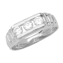 (B) 9ct White Gold Girls Ring with Cultured Cubic Zirconia/CZ