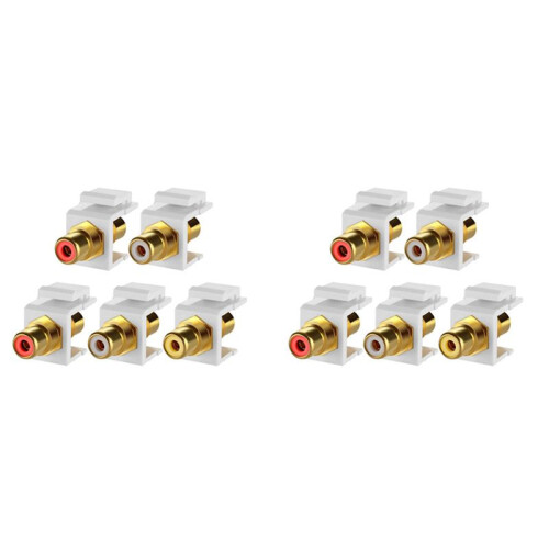10-Pack RCA  Jack Insert Connector Socket Female Snap in Adapter Port Gold Plated Inline Coupler for Wall Plate