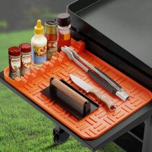 Tapis de cuisson en silicone pour plancha, 39 x 26 cm, résistant à la chaleur, avec repose-ustensiles et bac récupérateur de graisse po