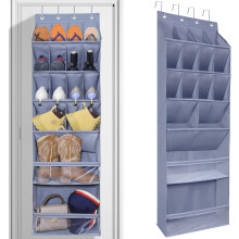 Organisateur suspendu pour chaussures sur porte, 16 poches profondes, gris, 42x145 cm — rangement porte chaussures