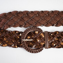 Ceinture de pantalon tressée pour femme élégante 115 cm sequins dorés marron — accessoire robe, ceinture bohème