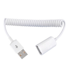 1m USB 2.0 Male to Female Spiral Coiled Adapter Cable-White