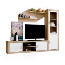 Salón modular con gran capacidad de almacenaje en cambria y blanco 240 cm Nuka V4