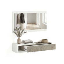 Mueble recibidor con 1 cajón y espejo en blanco artik y roble alaska 95 cm Derek