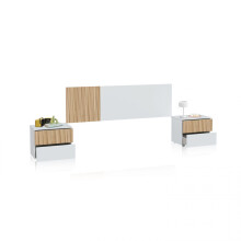 Cabecero para cama de 135-150 cm y 2 mesitas con cajones en blanco artik y natur Nitza