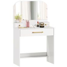Coiffeuse compacte avec miroir et 3 tiroirs, blanche
