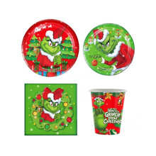 Vaisselle jetable en papier Assiettes Tasse Serviettes Festives Grinch — vaisselle réveillon, décoration table noël