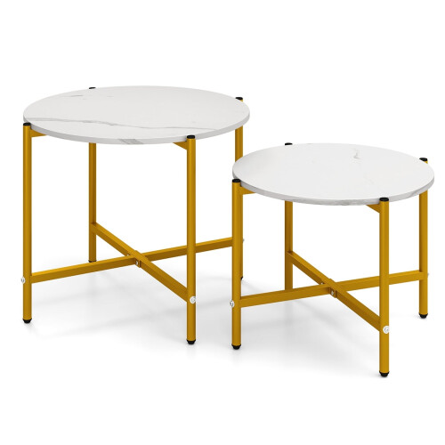 Ronde salontafelset, stapelbaar, metalen frame, wit 1
