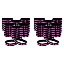 72 Stück Armbänder Zur Aufklärung über Brustkrebs, Großpackungen, Zubehör, Einfache Silikonarmbänder mit Rosa Schleife