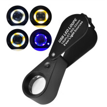 Juwelierlupe, 30-Fache Vergrößerung, USB-Wiederaufladbar, mit UV- und LED-Beleuchtung, Vier Beleuchtungsmodi, 22 mm Faltbare Augenlupe