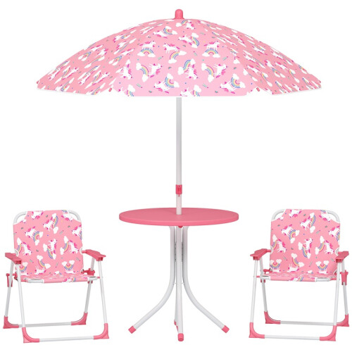 Kindertischset mit 2 Klappstühlen und Sonnenschirm, rosa