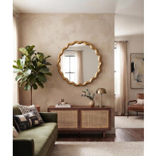Round Wavy Wall Mirror Gold Plastic Framed 50Cm D