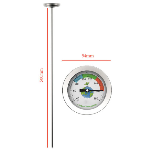 50 cm Edelstahl-Kompost-Bodenthermometer, Celsius-Messwert für 1