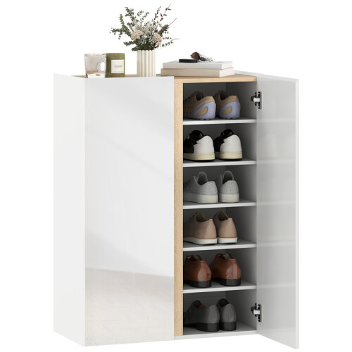 Schoenenkast met 6 planken en softclose deuren, wit