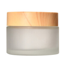 Cremetiegel aus Milchglas mit Deckel aus Holzmaserung,-50g