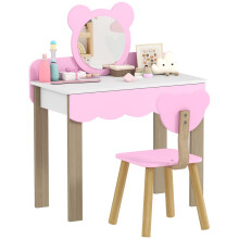 Kids Dressing Table Set with Stool Bear Mirror Pink