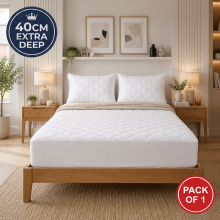 (Double, 1 Bed Pack) Quilted Mattress Protector 40cm Extra Deep | Soft Microfiber Polyester Filled Comfort Bed Protector