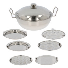 Stainless Steel Idli Maker Steamer Pot with Lid Multi-Tier Idli Cooker Includes 6 Plate, Idli ,Aapam, Plain & Steaming Plate Induction Compatible