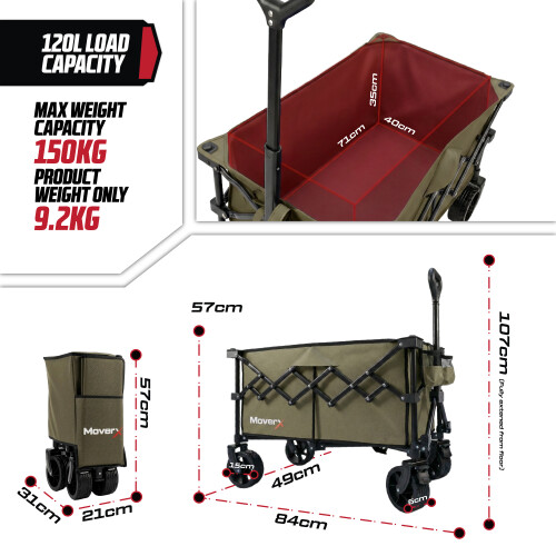 MoverX 120L Folding Festival Wagon - Khaki 2