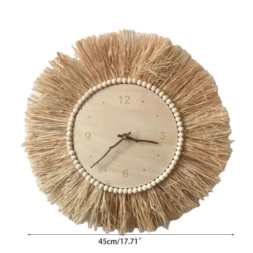Strohgewebte DIY-Wanduhr, modernes Design, geräuschlose Wanduhr 2