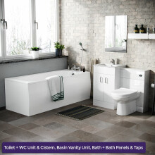 Nanuya 1700mm Bath, Basin Vainty , WC Unit, Back to Wall Toilet, Shower and Mono Mixer & Wastes White