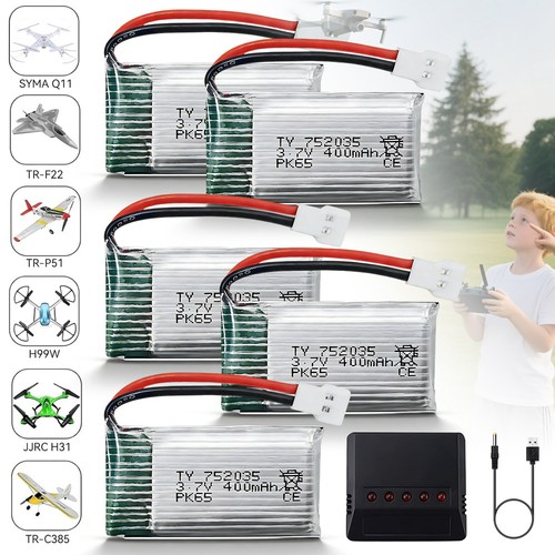 400mAh Lithium Battery 5x 3.7V Replacement Battery with Charging Cable Portable