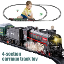 Electric Classic Train Set Rail Track Carriages Kids Vehicle Toy w/Sounds Lights