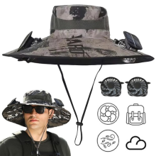 Solar Fan Hat Outdoor Wide Brim Bucket Cap UV Protection Fishing Beach Men Women