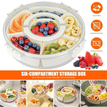 360Â Rotating Snack Tray with 6 Compartment Airtight Cover for Fruits Nuts Candy