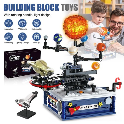 775x Rotating Solar System Building Block Toys With Light 8 Planets Rocket Stand